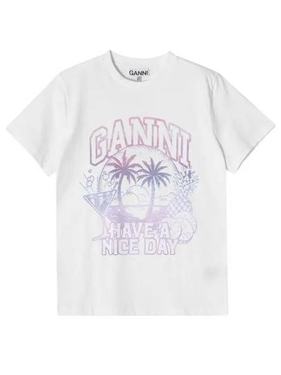 Logo Print Short Sleeve T-Shirt White - GANNI - BALAAN 2