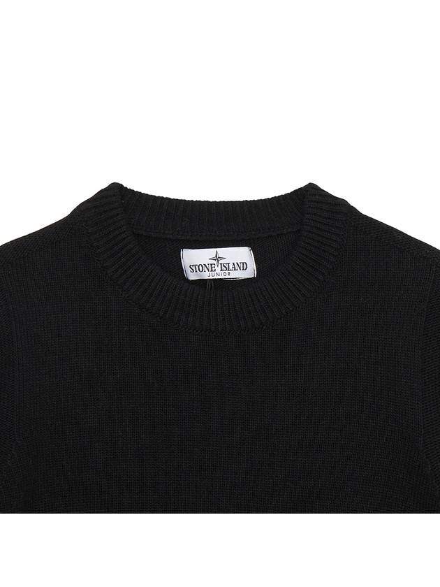 Kids 502Z1 Stocking Stitch Wool Viscose Nylon Cashmere Crewneck Knit Top Black - STONE ISLAND - BALAAN 4