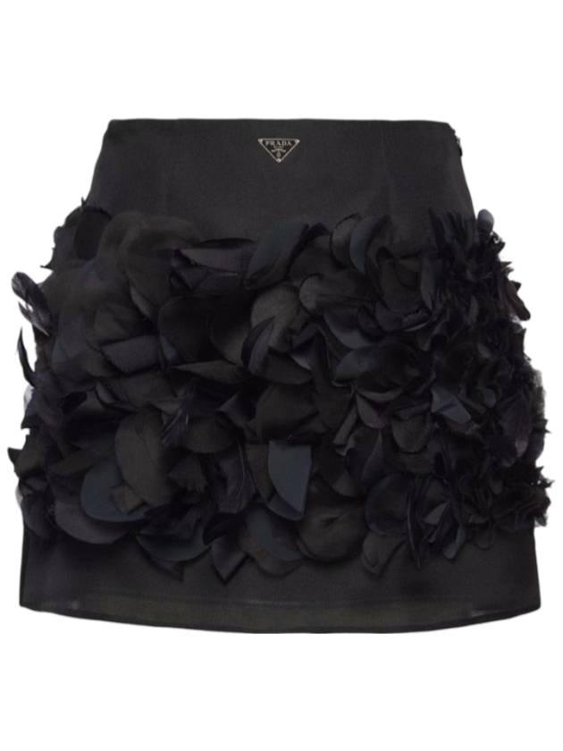 Embroidered Gajar Mini A Line Skirt Black - PRADA - BALAAN 1