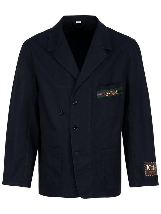 Men's Web Horsebit Blazer Jacket Navy - GUCCI - BALAAN 1