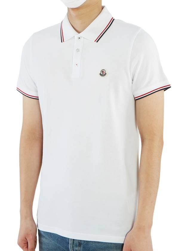 Stripe Trimming Logo Short Sleeve Polo Shirt White - MONCLER - BALAAN 3