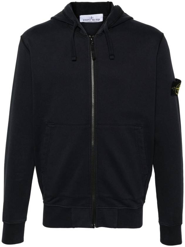 Garment Dyed Cotton Fleece Full Zip Hooded Jacket Navy - STONE ISLAND - BALAAN 2