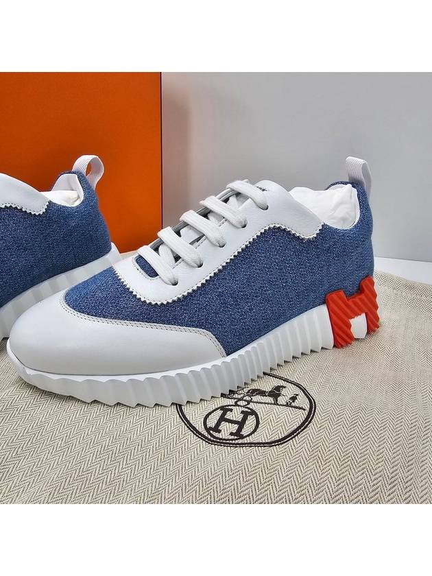 Bouncing Sneakers Chevron Denim Suede Goatskin & Bleu Clair Blanc - HERMES - BALAAN 3