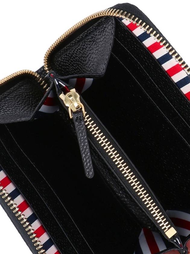 Three Stripes Pebble Grain Zipper Round Half Wallet Black - THOM BROWNE - BALAAN 6