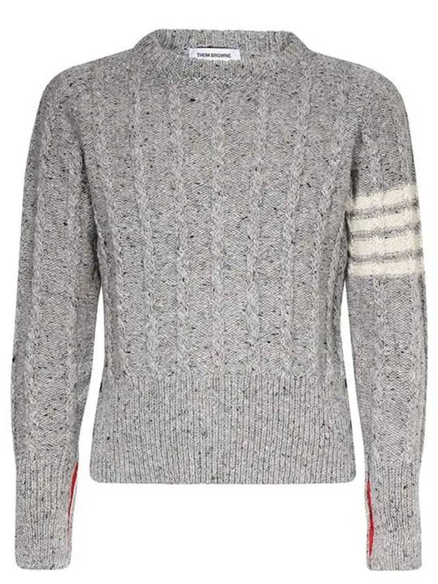 Donegal Twist Cable 4-Bar Classic Crewneck Knit Top Light Grey - THOM BROWNE - BALAAN 2