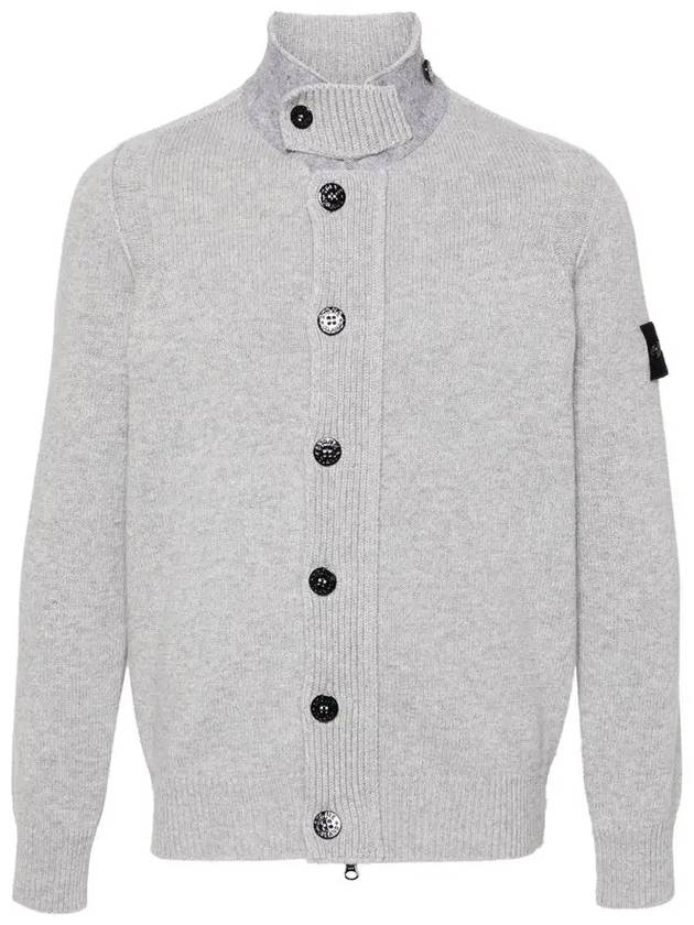 Wappen High Neck Button Up Wool Cardigan Melange Grey - STONE ISLAND - BALAAN 3