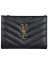 Grain Leather Quilted Stitch Card Wallet Black - SAINT LAURENT - BALAAN 2