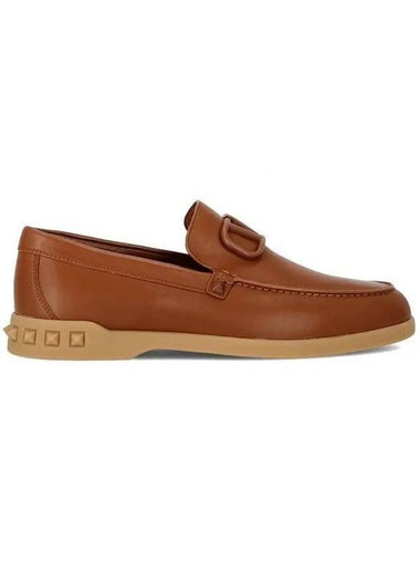 V Logo Leather Loafers Brown - VALENTINO - BALAAN 1