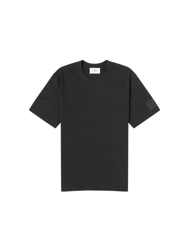 Patch Logo Round Neck Short Sleeved T-Shirt Black - AMI - BALAAN 2