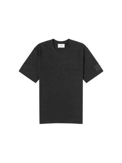 Patch Logo Round Neck Short Sleeved T-Shirt Black - AMI - BALAAN 2