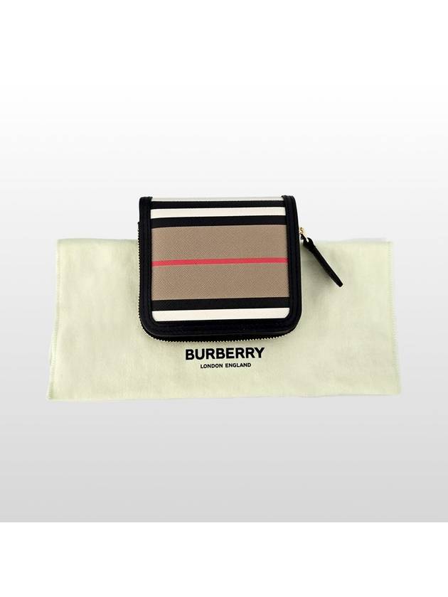 Burberry Icon Stripe Leather Zipper Half Wallet 8032955 - BURBERRY - BALAAN 8