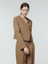 Colin Wool No-collar V-neck Diagonal Three Button Long Sleeve Crop Jacket Moss Brown COLIN40MB - RAMUSTUDIO - BALAAN 2