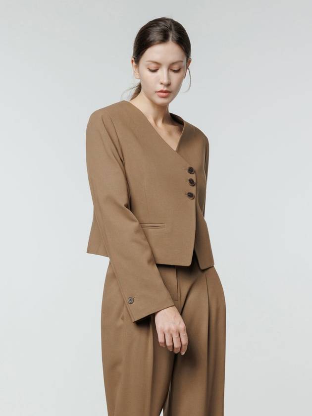 Colin Wool V-Neck Crop Jacket Moss Brown - RAMUSTUDIO - BALAAN 2