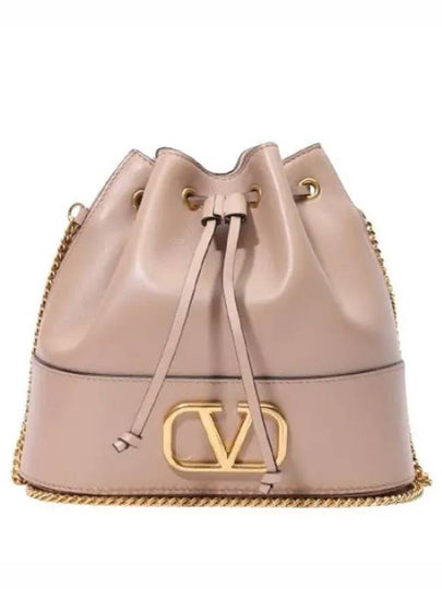 V Logo Signature Chain Napa Leather Bucket Bag Indie Pink - VALENTINO - BALAAN 2