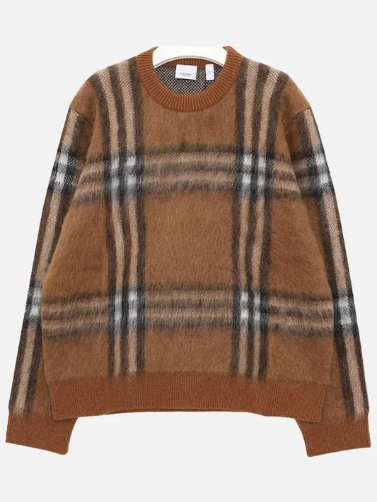 Denver Check Mohair Wool Blend Knit Top Dark Birch Brown - BURBERRY - BALAAN 2