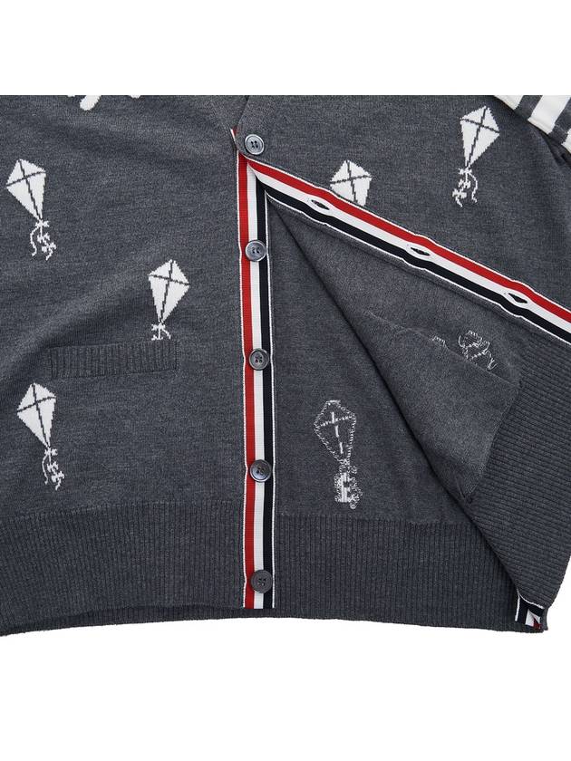 Sky Icon Merino Wool Cardigan Grey - THOM BROWNE - BALAAN 11