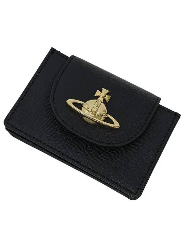 Vegan Biogreen Saffiano Flap Card Wallet Black - VIVIENNE WESTWOOD - BALAAN 6