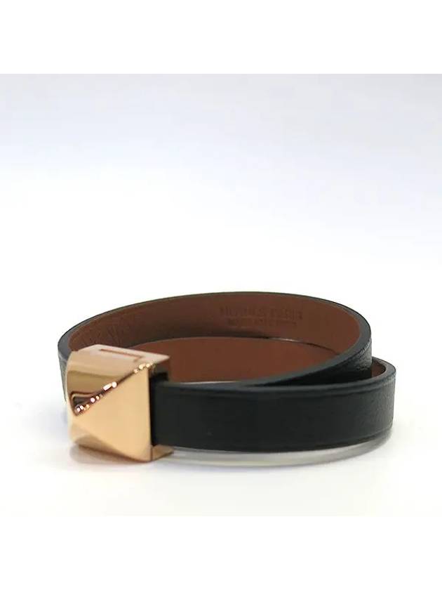 Black leather pink gold plated M 233 dor Infini Double Tour bracelet - HERMES - BALAAN 2