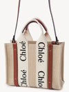 Woody Small Canvas Tote Bag White Brown Beige - CHLOE - BALAAN 5