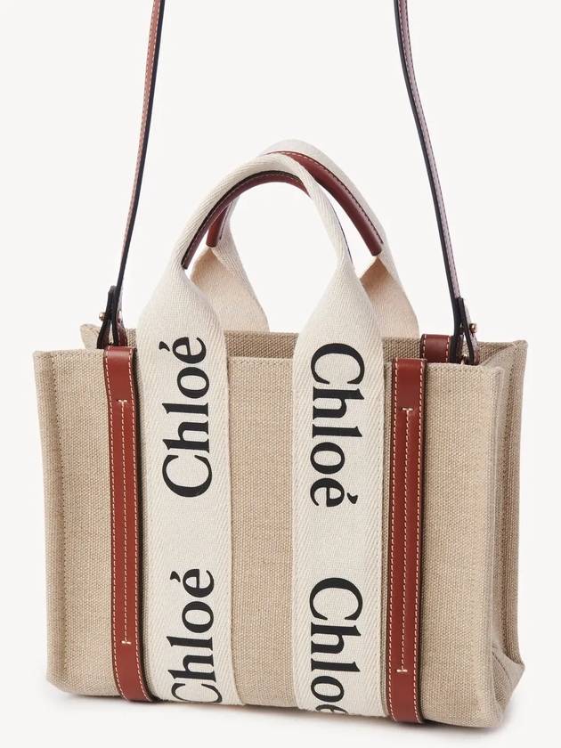 Woody Small Canvas Tote Bag White Brown Beige - CHLOE - BALAAN 5