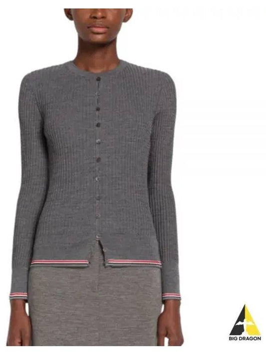 Women's Baby Cable Wool Crepe Crew Neck Cardigan Medium Grey - THOM BROWNE - BALAAN 2