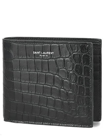 Crocodile Embossed Leather Half Wallet Black - SAINT LAURENT - BALAAN 2