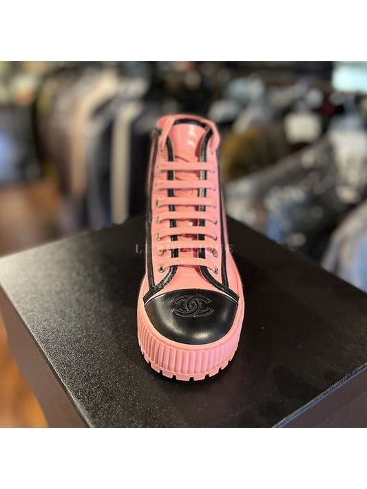 Back logo twotone laceup hightop sneakers pink G38091 - CHANEL - BALAAN 2