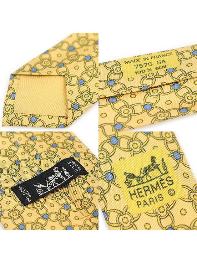 7575 SA 100 Silk Yellow Chain Dot Pattern Tie - HERMES - BALAAN 7