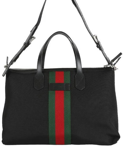 Striped Canvas Tote Bag Black - GUCCI - BALAAN 2