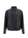 Triangle Logo Nappa Leather Zip Up Jacket Black - PRADA - BALAAN 2