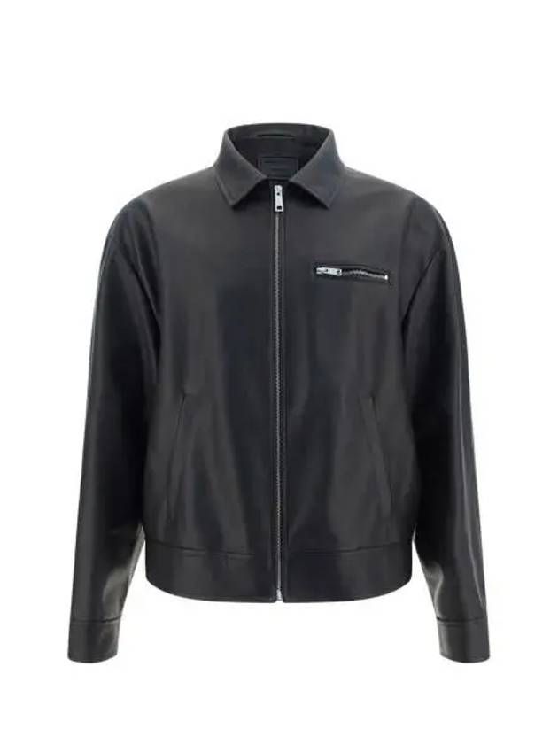 Triangle Logo Nappa Leather Zip Up Jacket Black - PRADA - BALAAN 2