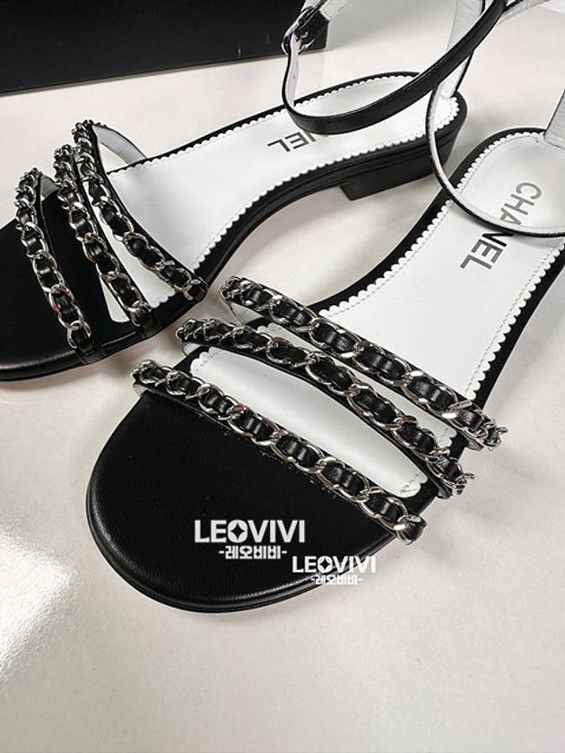 Cubic CC Logo Chain Strap Sandals Black 38 G39646 - CHANEL - BALAAN 9