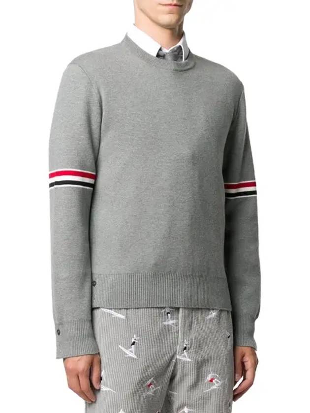 Men's Milan Stitch Armband Crew Neck Knit Top Light Grey - THOM BROWNE - BALAAN 3