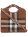 Mini Knit Check Leather Pocket Tote Bag Brown - BURBERRY - BALAAN 4