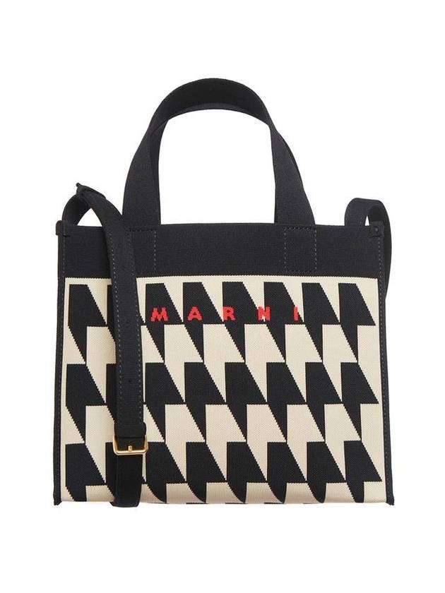 Houndstooth Jacquard Small Tote Bag White Black - MARNI - BALAAN 1