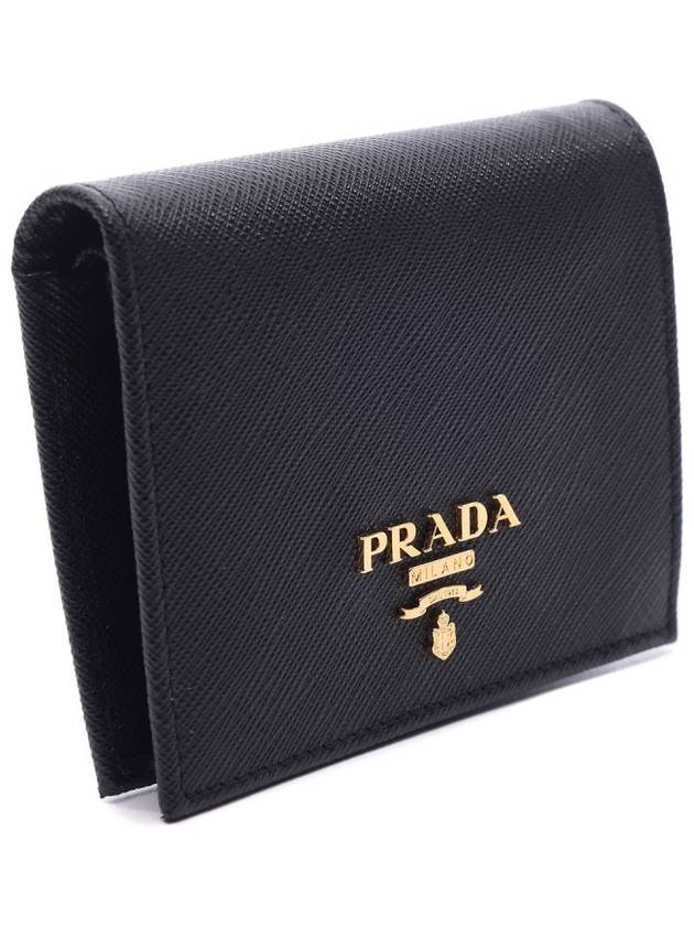 Saffiano Metal Logo Gold Fold Wallet Black - PRADA - BALAAN 4