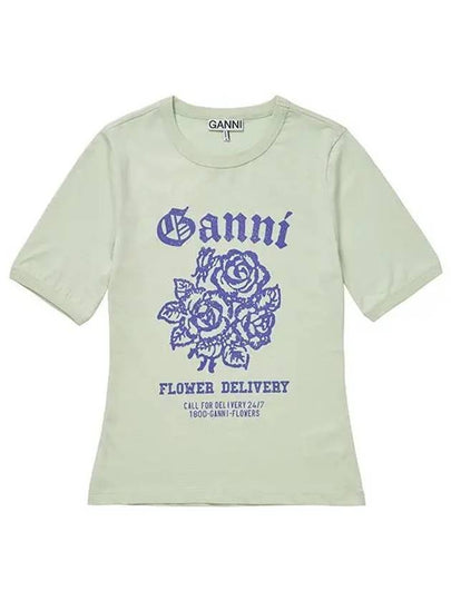 Flower Logo Cotton Short Sleeve T-Shirt Light Mint - GANNI - BALAAN 2