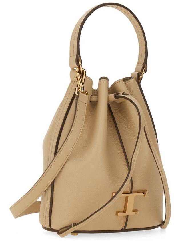 T Timeless Leather Micro Logo Bucket Bag Beige - TOD'S - BALAAN 3