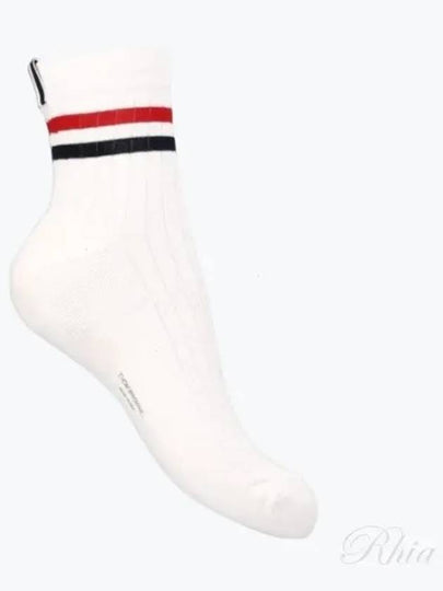 Men's Trimmed Ribbed Cotton Ankle Socks White - THOM BROWNE - BALAAN 2