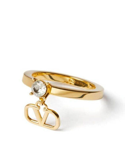 Mini V Logo Crystal Metal Ring Gold - VALENTINO - BALAAN 2