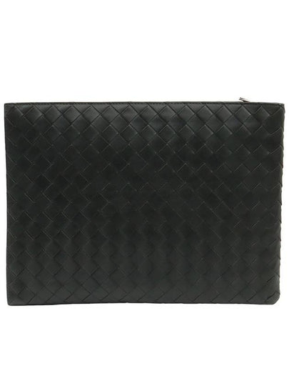 Black Intrecciato Half Zip Document Pouch Clutch - BOTTEGA VENETA - BALAAN 2