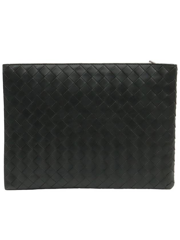 Black Intrecciato Half Zipper Document Pouch Clutch 607479 - BOTTEGA VENETA - BALAAN 2