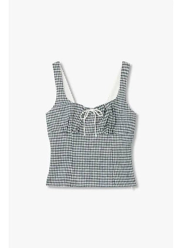 Wearing Gingham Check Ribbon Neck Top Balia Linen Dark Green - REFORMATION - BALAAN 1