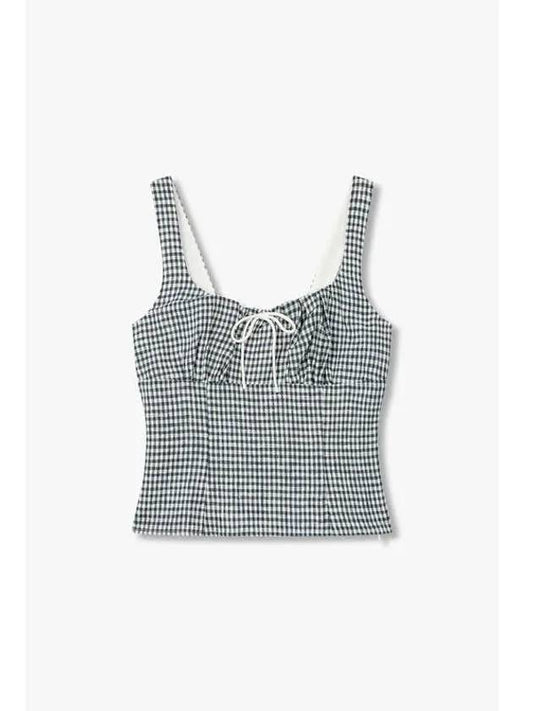 Gingham Check Ribbon Neck Top Balia Linen Dark Green - REFORMATION - BALAAN 1