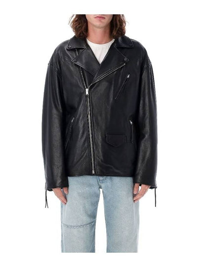 Leather Zip-Up Biker Jacket Black - ACNE STUDIOS - BALAAN 2