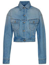 Women's Toy Box Bleach Crop Denim Jacket Blue - OFF WHITE - BALAAN 2