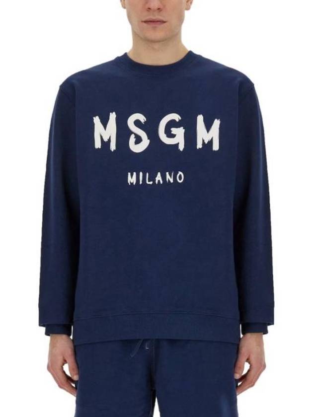 Brushed Logo Cotton Sweatshirt Navy - MSGM - BALAAN 2