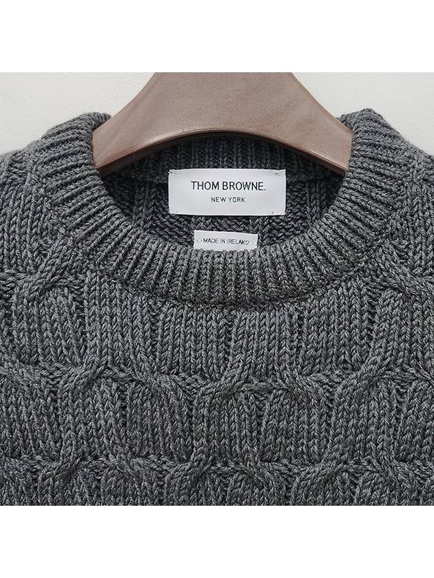 Merino Crisscross Cable Stitch Crewneck Knit Top Grey - THOM BROWNE - BALAAN 5