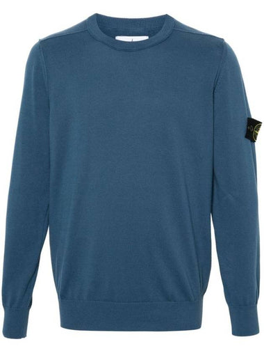 Crewneck Soft Cotton Knit Top Avio Blue - STONE ISLAND - BALAAN 1