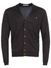 Men's Logo Wool V-Neck Cardigan Vintage Black - VIVIENNE WESTWOOD - BALAAN.